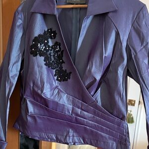 Elegant Purple Blazer with Black Floral Embellishment